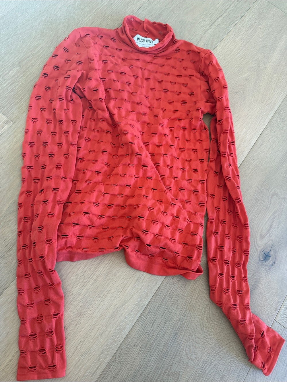 MAISIE WILEN | Sleeveless Perforated Turtleneck | Small stretch top